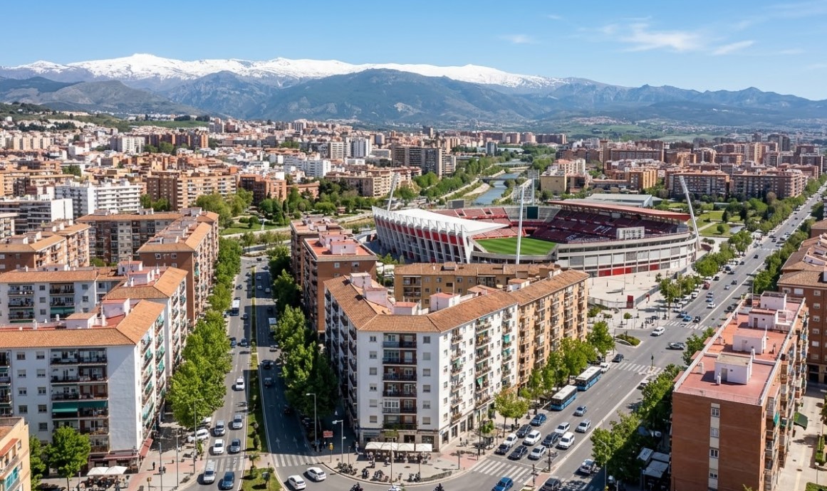 Vista urbana del barrio del Zaidín y estadio
